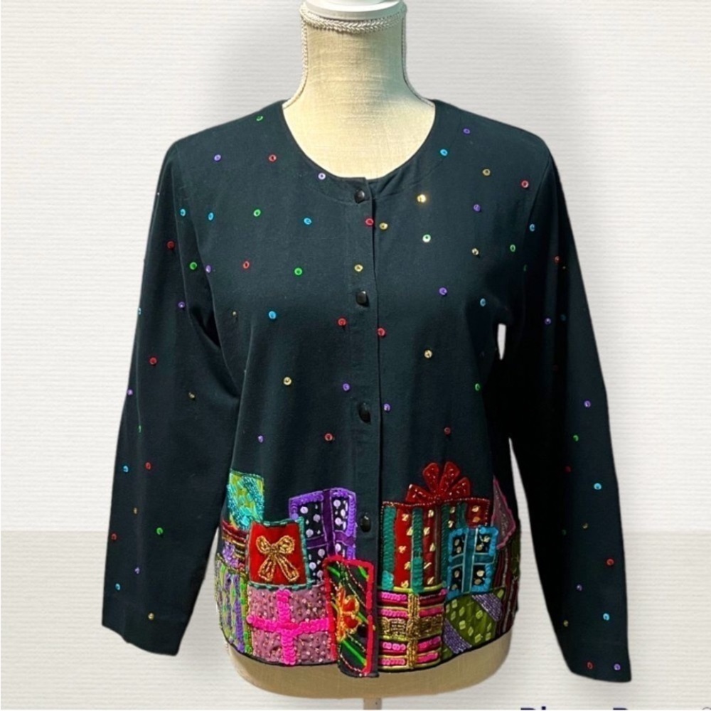 Michael Simon Colorful sequins embroidered presents Christmas party Cardigan